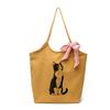 Сумка-тоут Cat Shoulder For With Yellow with Ribbon B [SUNSMOM] Женская сумка, Холщовая, Узор, Сумка для девочек, Школьная, Для поездок на работу, Молния,