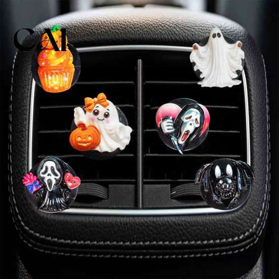 Halloween Car Air Freshener Vent Clips 6 Pcs Clips, Cute Pumpkin Ghost Grim Reaper Bat Seasonal Ornaments Charm, Automotive Conditioning Outlet