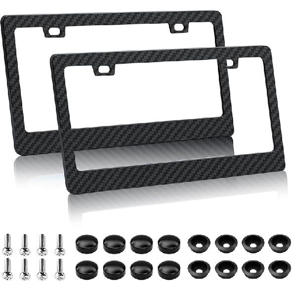 EWBN Carbon Fiber License Plate Frame,1 Pack Black License Plate Frames With Screws & Caps,Classic Carbon Fiber Design Car Black License Plate