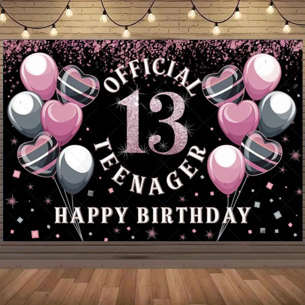 13th Birthday Partys Decoration Backgound Surprise Colorful Glitter Balloon Child Gift Banner Family Photography Props Backdrop