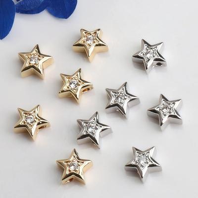 Позолоченные (14K Gold-Filled) бусины-разделители в виде звезд с цирконами для изготовления бижутерии своими руками.