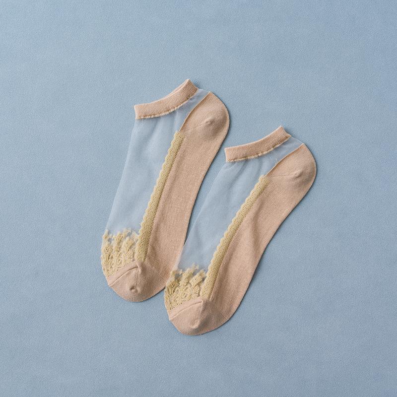 6 пар Новинки Женские носки Весна Лето Цветочные кружевные короткие носки Мягкие шелковые тонкие прозрачные носки Однотонные милые носки до щиколотки