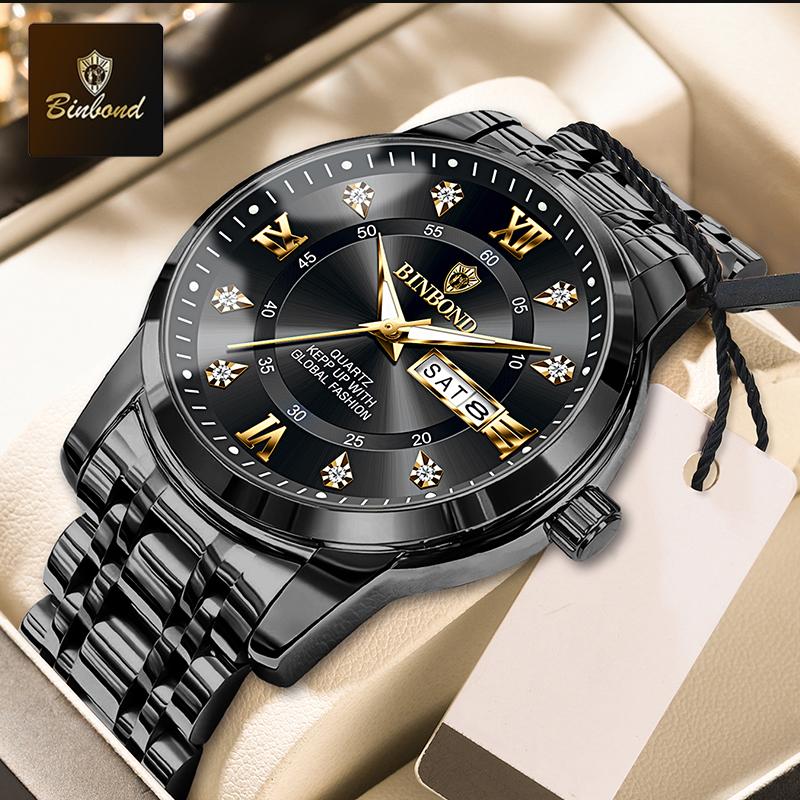 BINBOND New Luxury Fashion Men's Watch Waterproof Luminous Week Date Sport Watch Man Business Quartz Watch Relogio Masculino
