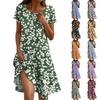 Женское летнее платье в стиле бохо с коротким рукавом, круглым вырезом, цветочным принтом и карманами