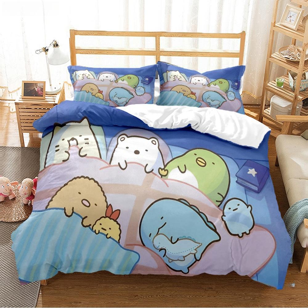 Мультяшный аниме Sumikko Gurashi Милый Пододеяльник Забавный Кавайный Постельный Комплект Мягкий Чехол для Одеяла и Наволочка Односпальный_Двуспальный_Королевский_Кинг
