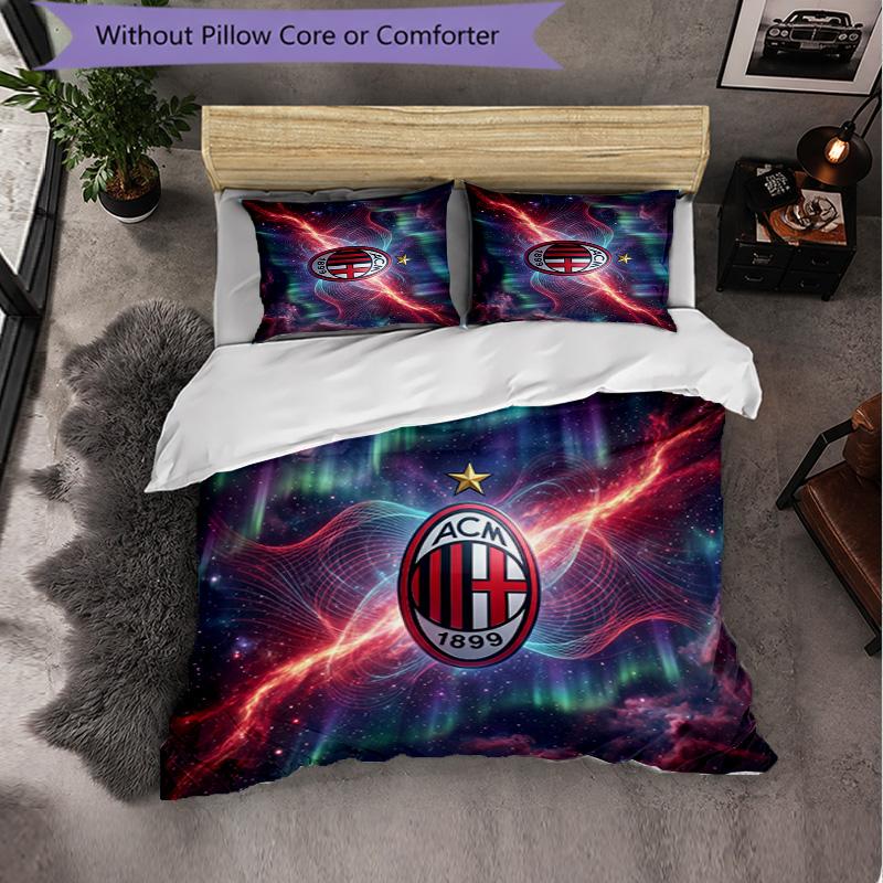 AC Milan Pattern 3 Pieces Bedding Set Soft Microfiber Duvet Cover with Pillow Cases for Bedroom