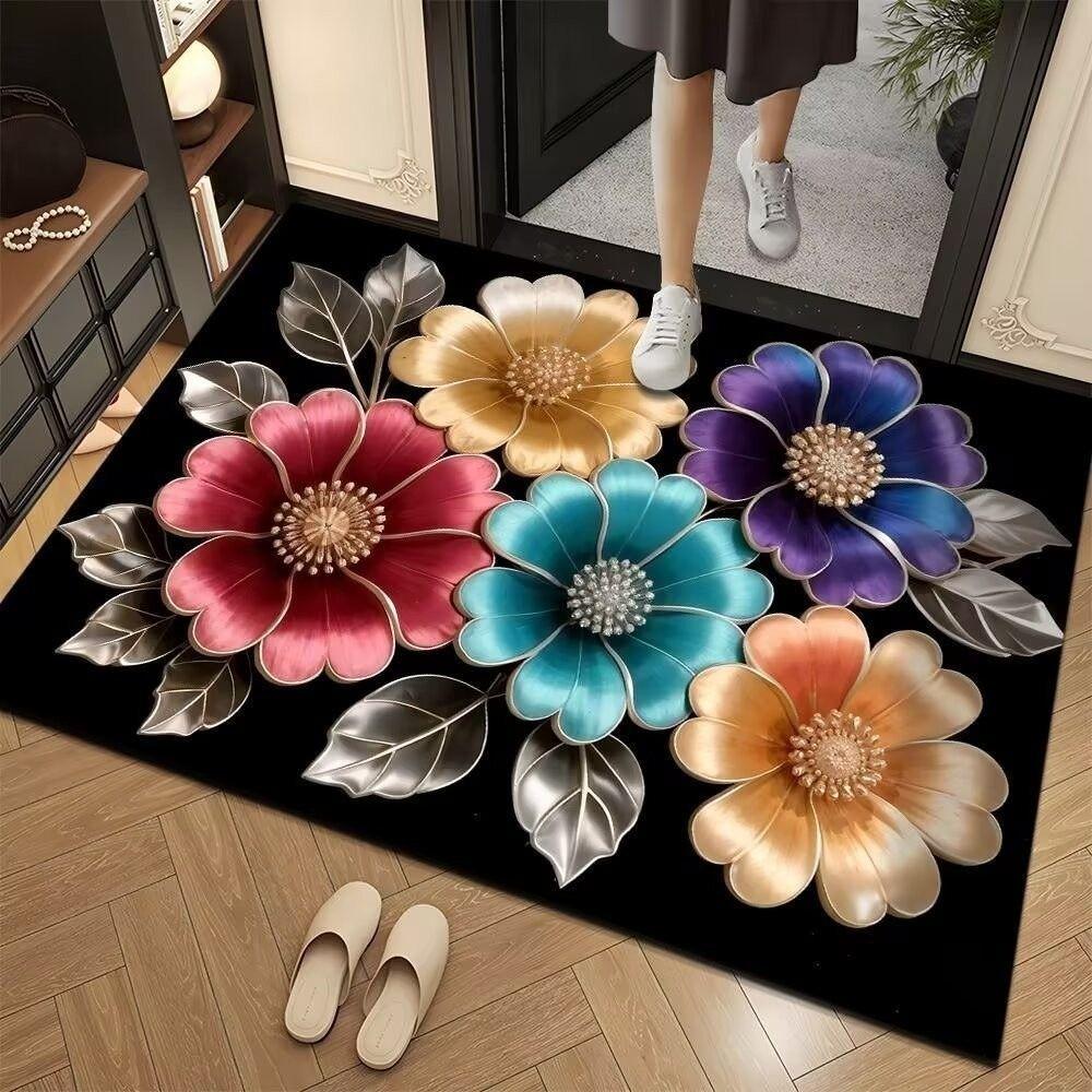 Non-Slip Door Mat Rectangle Carpet New Floral Pattern Carpet Home Decorative