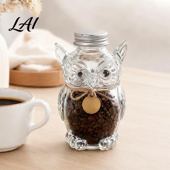 Glass Cookie Jar with Lid Candy Jar Cute Owl Dog Turtle Cat Shape Container Airtight Lid Moisture Proof Moisture-proof for Pet Snack Storage