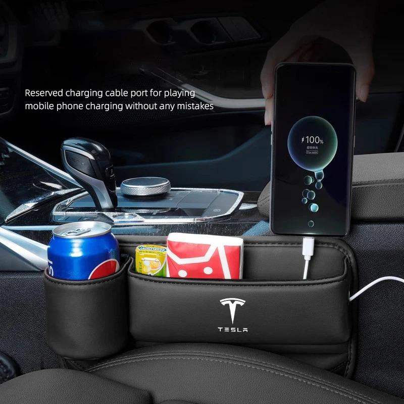 Car Sticker 2025 Hot Car Seat Gap Storage Box Multifunction Organizer Cup Holder For Tesla Model-Y Model-3 Model-X Model-S Cyber