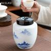 Керамическая банка для чая большой емкости, ручная роспись, пейзажный узор, герметичный резервуар для хранения, дорожная банка для чая, контейнеры для улуна Тегуаньинь