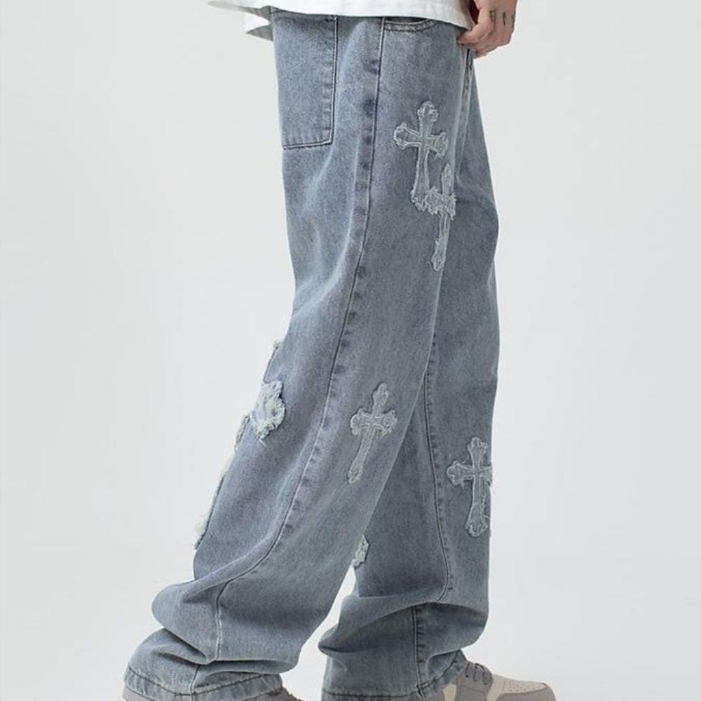 Модные прямые джинсы для мужчин, свободный покрой, широкие штанины, хип-хоп, уличный стиль, американский стиль