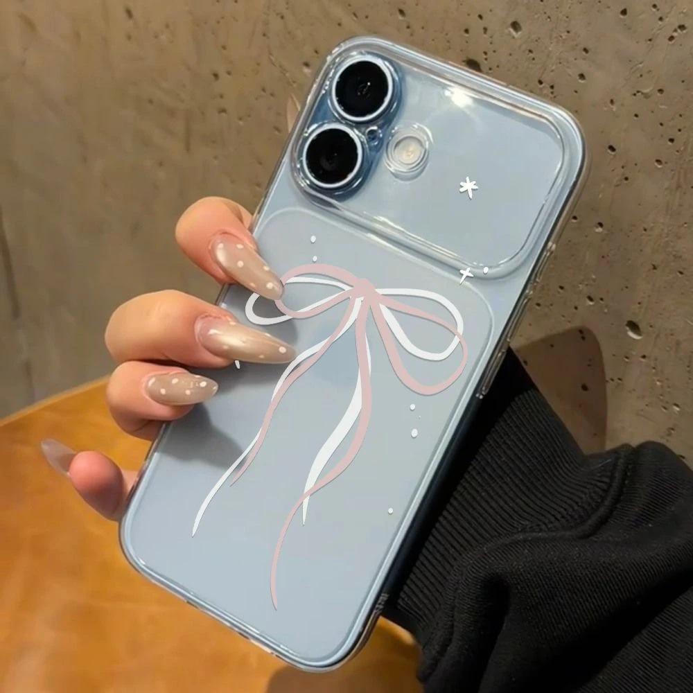 Милый свежий розово-белый бант для iPhone 17Promax с большим окном, чехол для мобильного телефона IP16/15/14/13