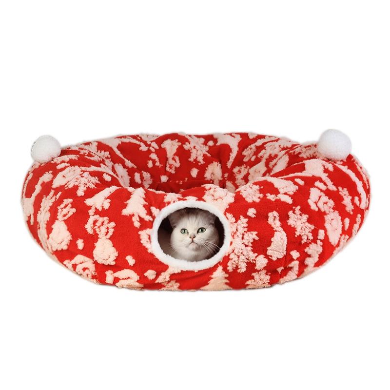 Складной туннель для кошек, всесезонный, мягкий, жаккардовый, плюшевый, с очень большим отверстием, игровая трубка для котят и взрослых кошек, уютное убежище для дома