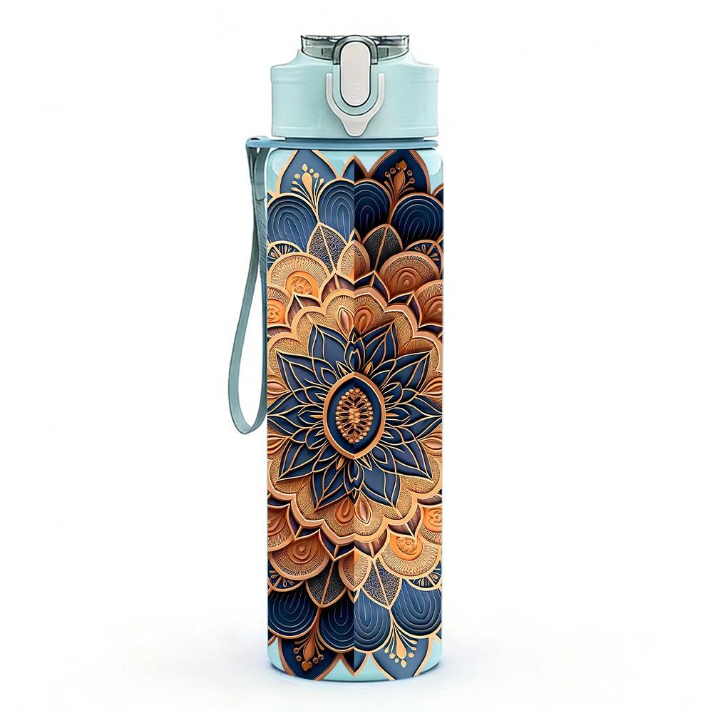 1PC Bohemian Mandala Flower Art Print 750ml Color Plastic Sports Water Bottle Leakproof Flip Straw Lid Suitable for Sports Office Home Use