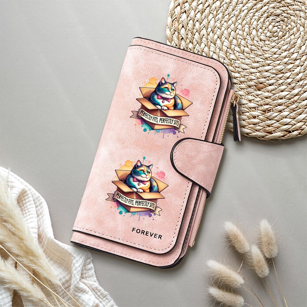 Cute Cat Print Purse Fashion Faux Leather Women's Wallet Casual Ladies Portable Card Holder