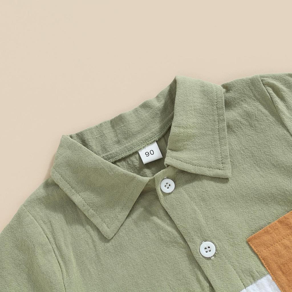 Лоскутная летняя одежда для маленьких мальчиков, рубашка на пуговицах с короткими рукавами, топы и повседневные комплекты с шортами, одежда для детей 2, 3, 4, 5 лет