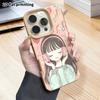 Phone case: 2D flat lambskin suitable for iPhone 18 17 16 15 14 13 Pro protective case, hand-drawn girl, Christmas and Halloween gifts