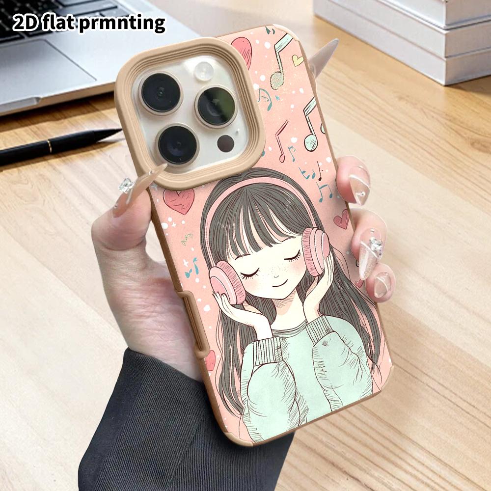 Phone case: 2D flat lambskin suitable for iPhone 18 17 16 15 14 13 Pro protective case, hand-drawn girl, Christmas and Halloween gifts