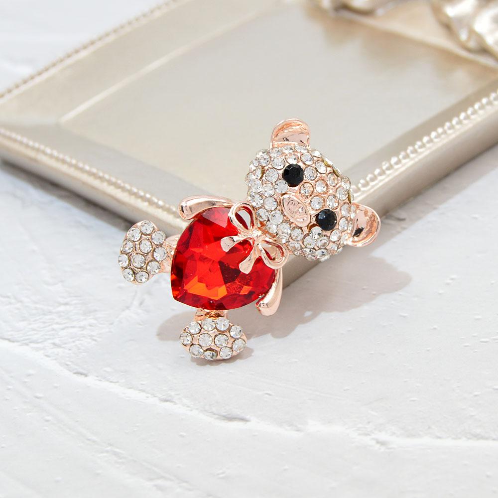 New Arrival AB Rhinestine Heart Bear Brooches For Women Cute Animal Design Brooch Pin Fashion Jewelry Accessories
