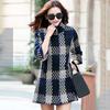 Модная женская зимняя клетчатая шерстяная длинная теплая куртка-пальто на пуговицах