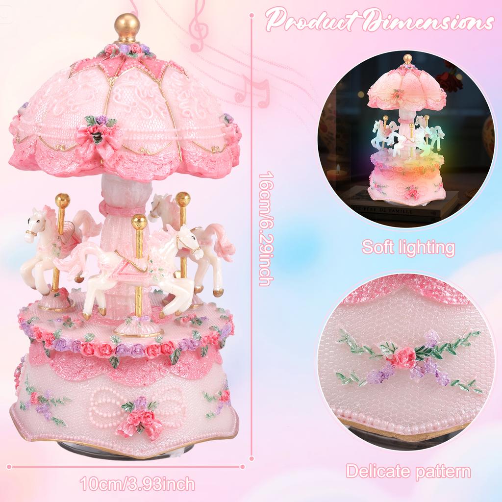 1 шт. Музыкальная шкатулка-карусель с 3 лошадками, светящиеся вращающиеся музыкальные шкатулки с лошадками-каруселями для девочек, женщин, детей, сестры, дочери, мамы, подарки
