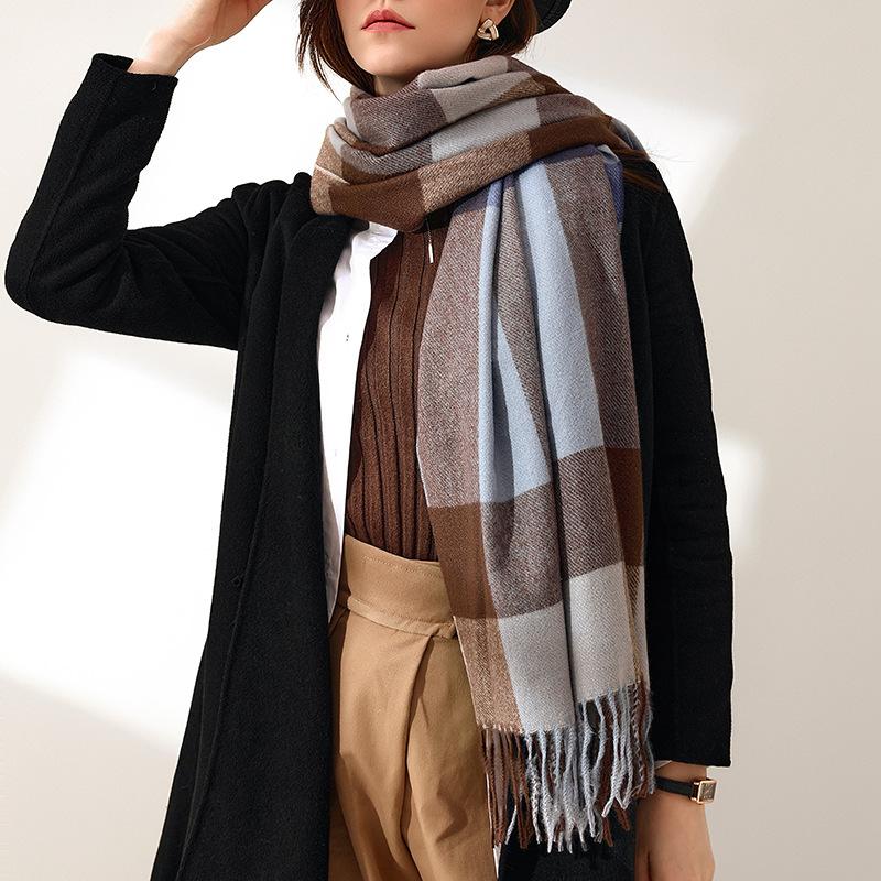 Scarf Women's Winter 2025 New Plaid Printing Tassel Imitation Cashmere Scarf Fashion Warm Shawl Scarf