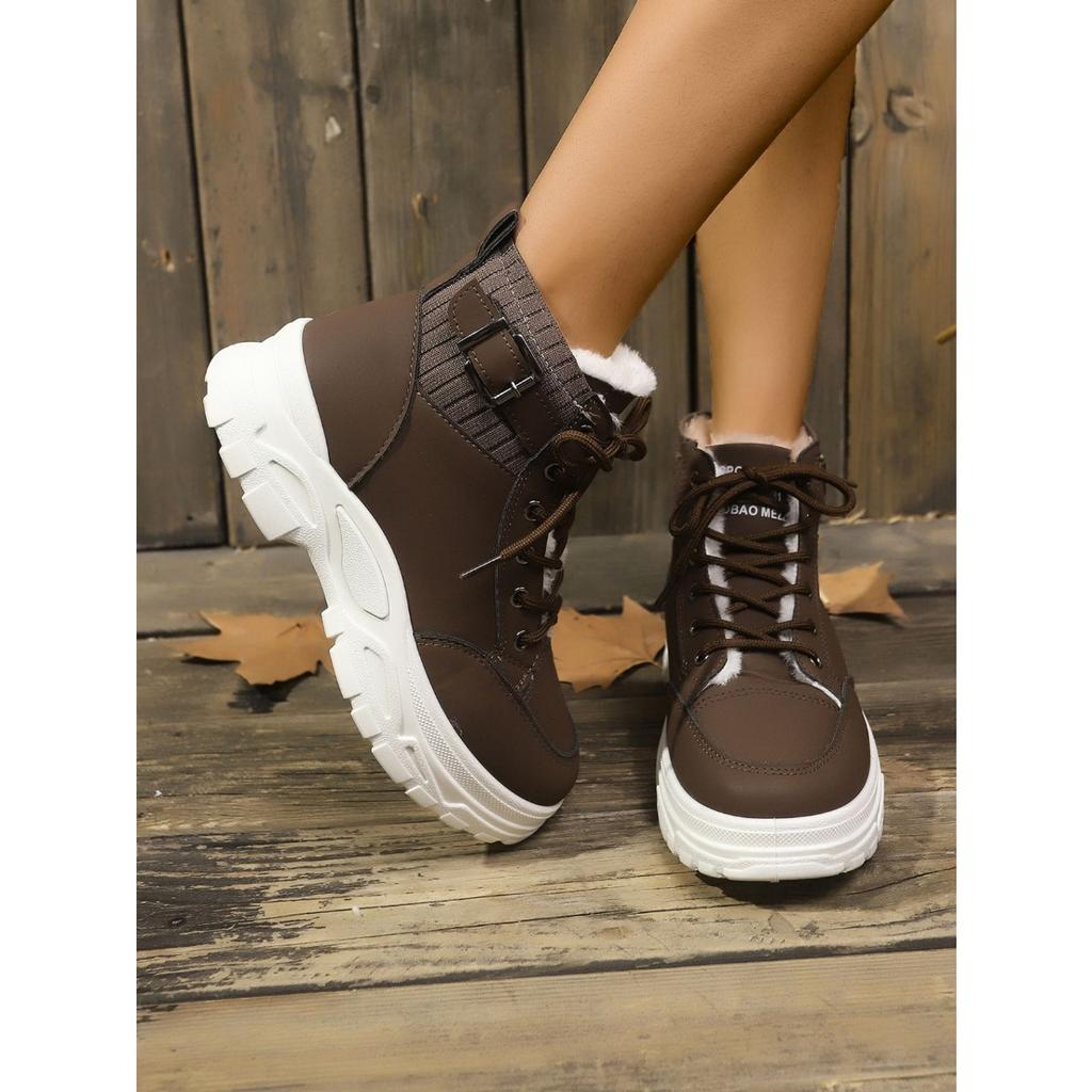 Ladies, Suede Shoes, Lace Up Shoes, Thick Soled Shoes, Snow Boots, Warm Shoes, Thick Shoes, Comfortable, Casual Shoes, Short Boots