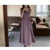 Корейская версия фиолетового платья на подтяжках для женщин летом с длинной юбкой трапециевидной формы с нежной талией