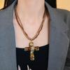 Metal Pendant Beaded Chain Necklace Multicolor Sweater Necklace Punk Gothic Cross Necklace  Travel