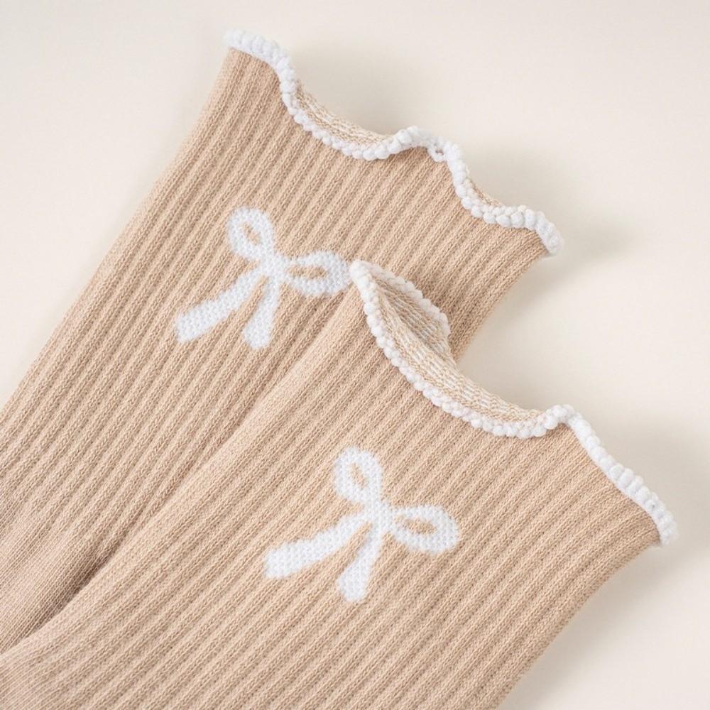 Cotton Pilates Socks Non-Slip Grip Mid Tube Socks Bow Yoga Socks for Women