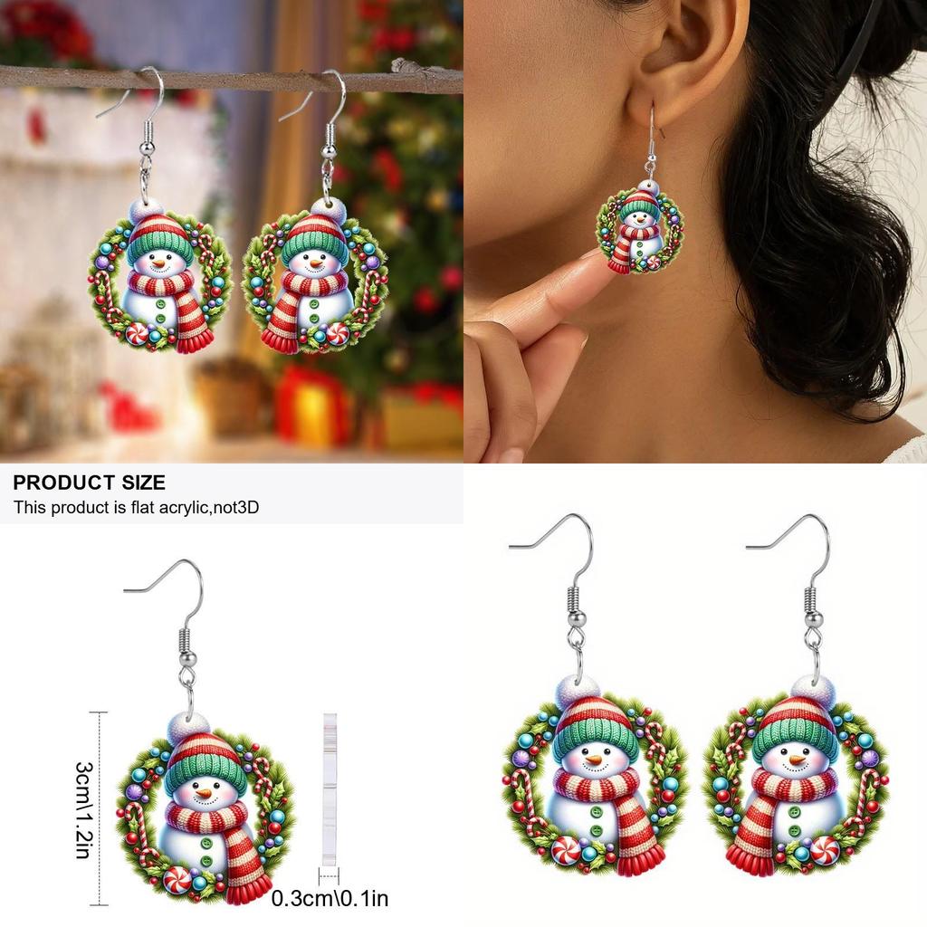 Christmas Acrylic Snowman Earrings With Silver Needle For Seasonal Gift Present
