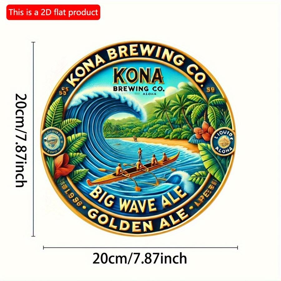 1pc 2d Flat Big Wave Ale Vintage Wooden Wall Decor Sign - 20cm Round Wooden Plaque for Indoor Outdoor, Farmhouse, Restaurant, Garden, Bar, Cafe, Gym