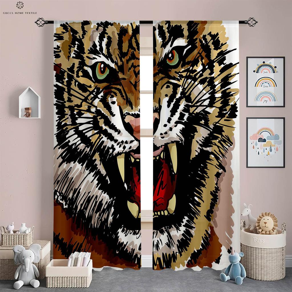Шторы с изображением тигра, гепарда и животных, напечатанные на 3D-принтере, полиэфирное волокно, спальня, гостиная, кабинет, кухня, украшение окна, 2 шт.
