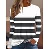 Round Neck 3D Striped Printed Top Casual Long Sleeved Women's T-shirts - Soft Medium Stretch Polyester Fabric Spring and Autumn Relaxed Fit Clothing