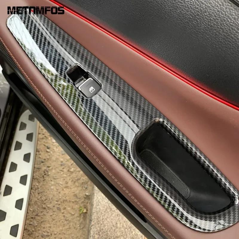 Window Lift Switch Cover Trim For Hyundai Santa Fe Carbon Fiber Interior Armrest Frame Car Accessories