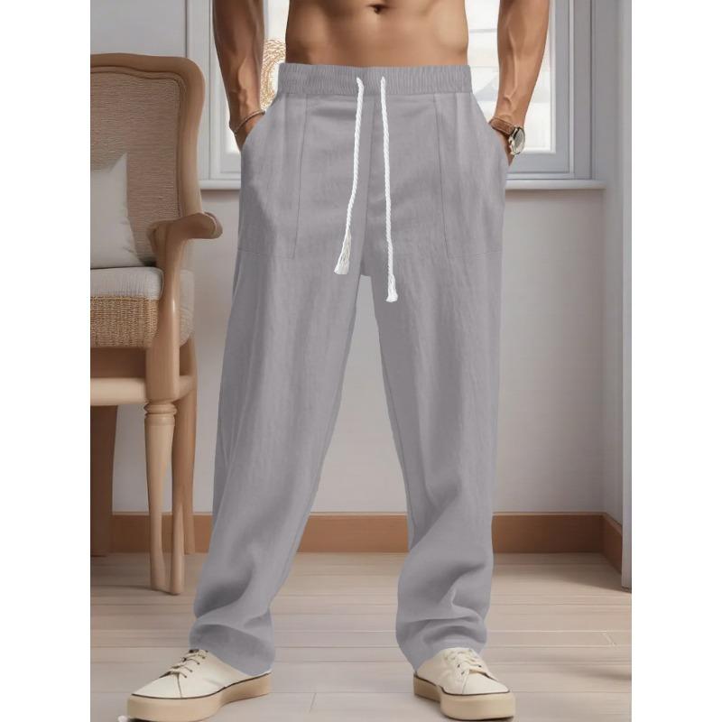 Men Loose Linen Casual Wide Leg Beach Sports Pants