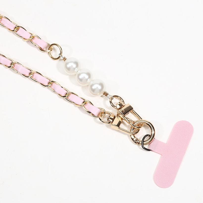 Phone Lanyard Women's Long Leather Woven Metal Chain Phone Case Detachable Phone Lanyard Diagonal Cross Bag Decoration