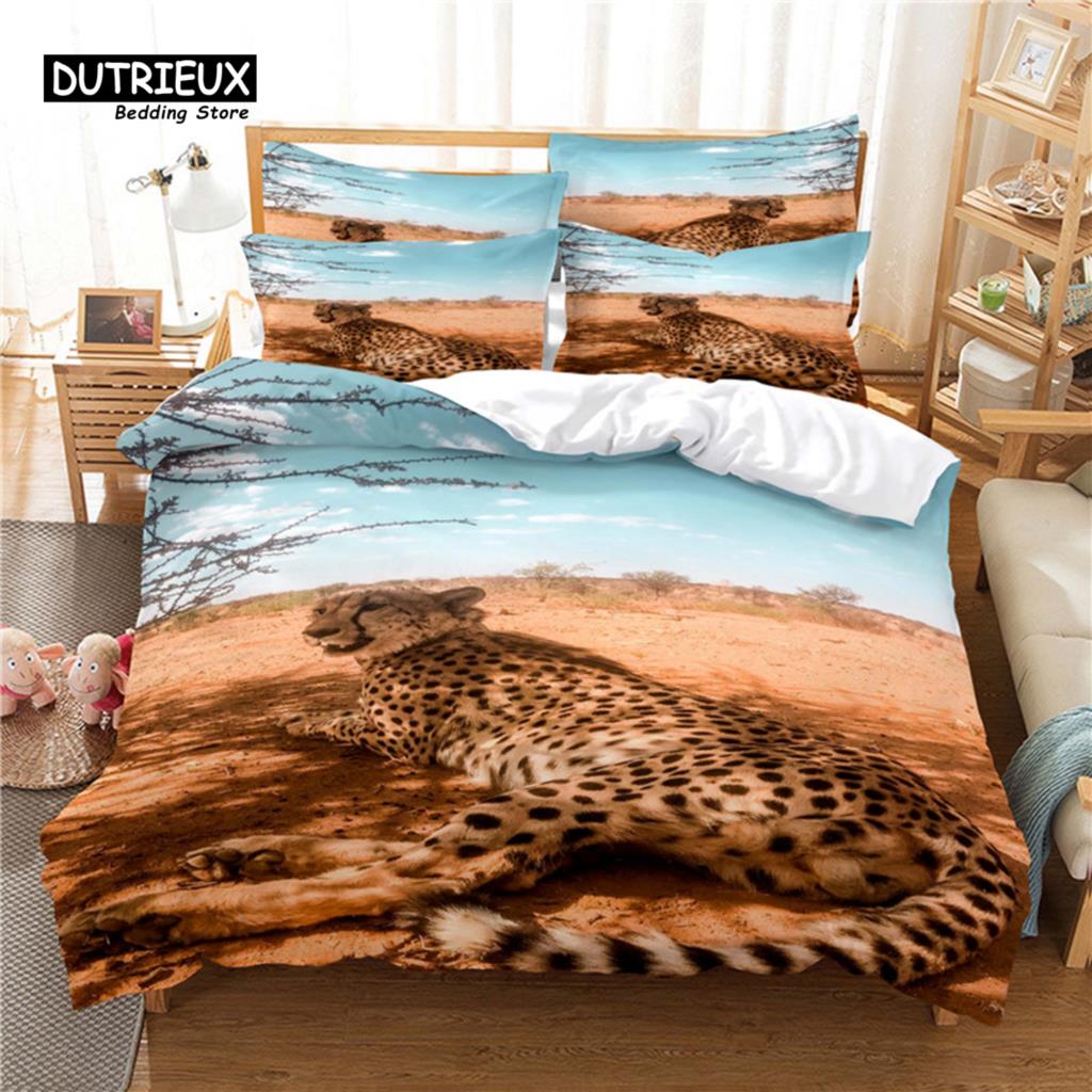 3pcs Duvet Cover Set, Agile Leopard Bedding Set, Soft Comfortable Breathable Duvet Cover, For Bedroom Guest Room Decor