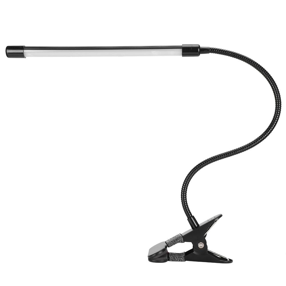 LED Adjustable Clip Reading Light Cold Warm Brightness Light Black Single Tube USB Powered