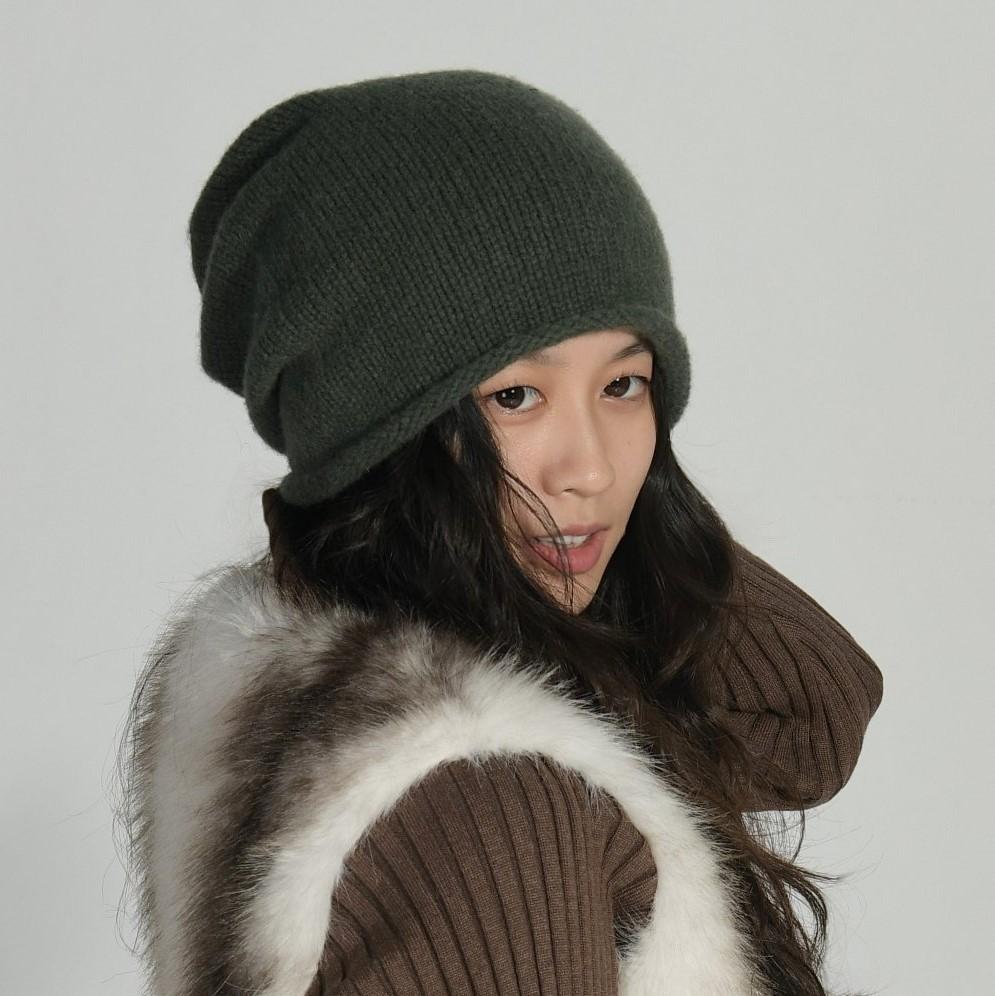 Autumn and winter new% all-wool small crimping cold hat warm ear protection wool hat solid color knitted hat