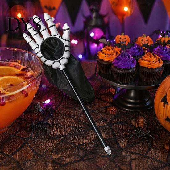 Halloween Props for Children Trick or Treat Bags Kids, Palm Shaped Candy Holder, Decorative Party Pouches Skeleton Hand Pouch with Long Handle Goodies