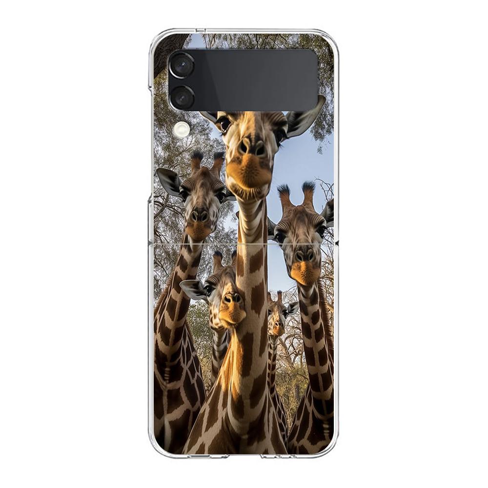 giraffe Phone Case For Samsung Galaxy Z Flip 3 4 5 Hard Folding Clear PC Bumper For Samsung Z Flip3 Transparent Back Cover