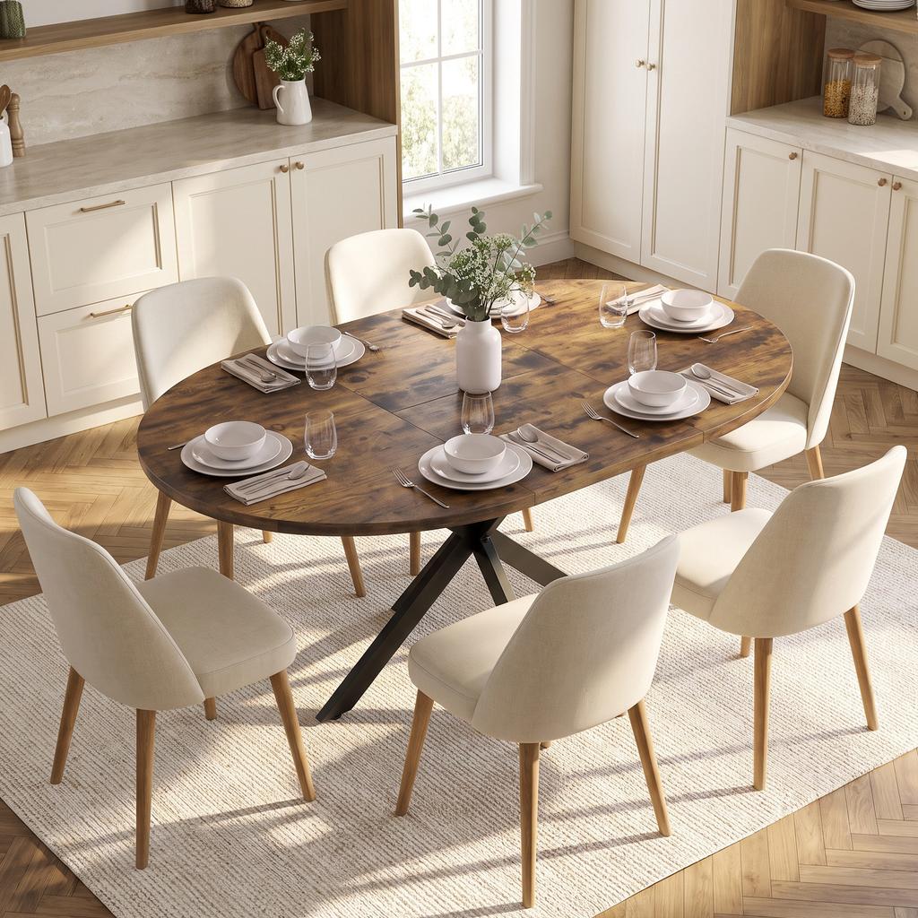 Extendable Dining Table for 4–6 People, Kitchen Table in Industrial Look with Spider Leg, Rustic Brown