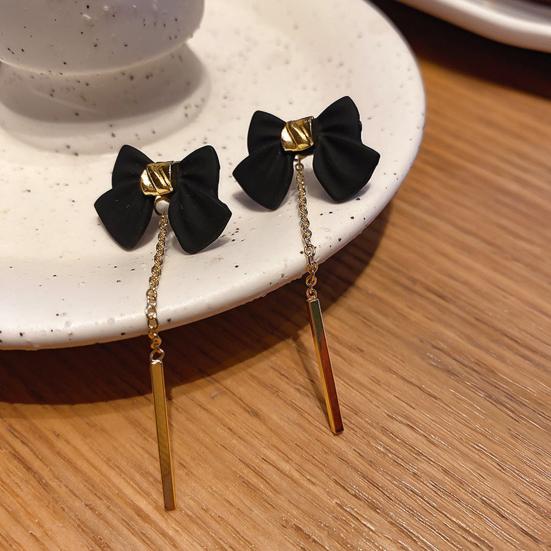 1 пара женских серег, съемные подарочные легкие стильные милые женские серьги с черным бантом, модные украшения