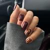 Maillard Autumn Leopard Print & Wine Red Square Wearable False Nails