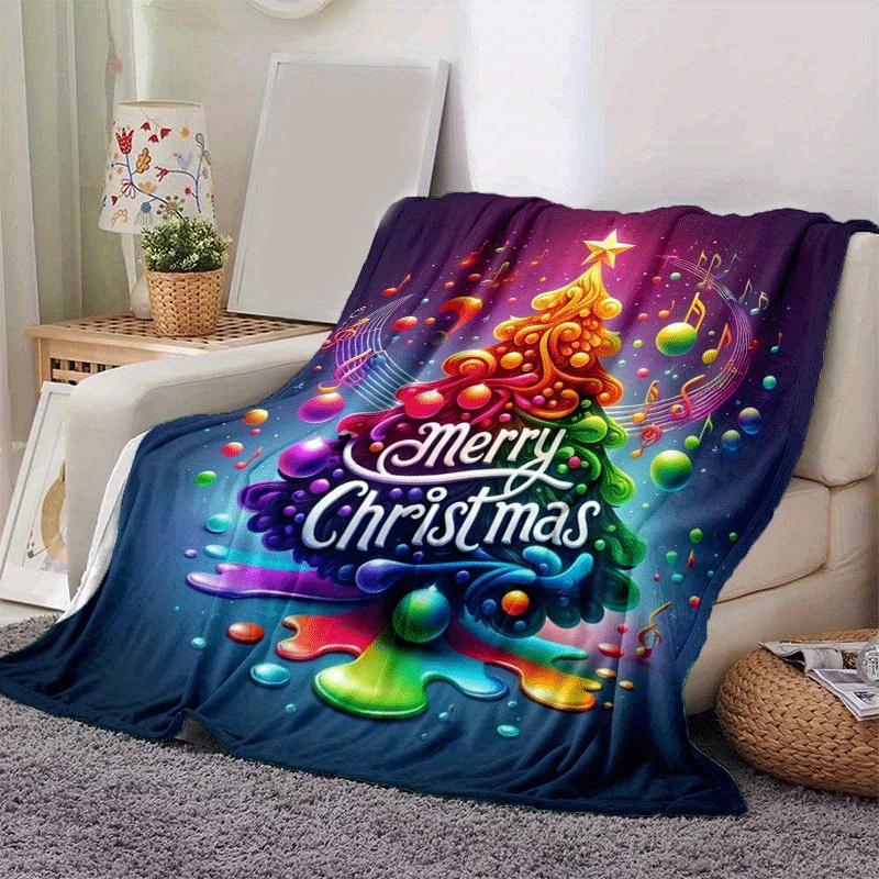 1pc Christmas Tree Printing Lightweight Flannel Blanket, Comfortable and Warm Blanket, for Camping Sofa Bed and Couch Office, Gift Blankets in All