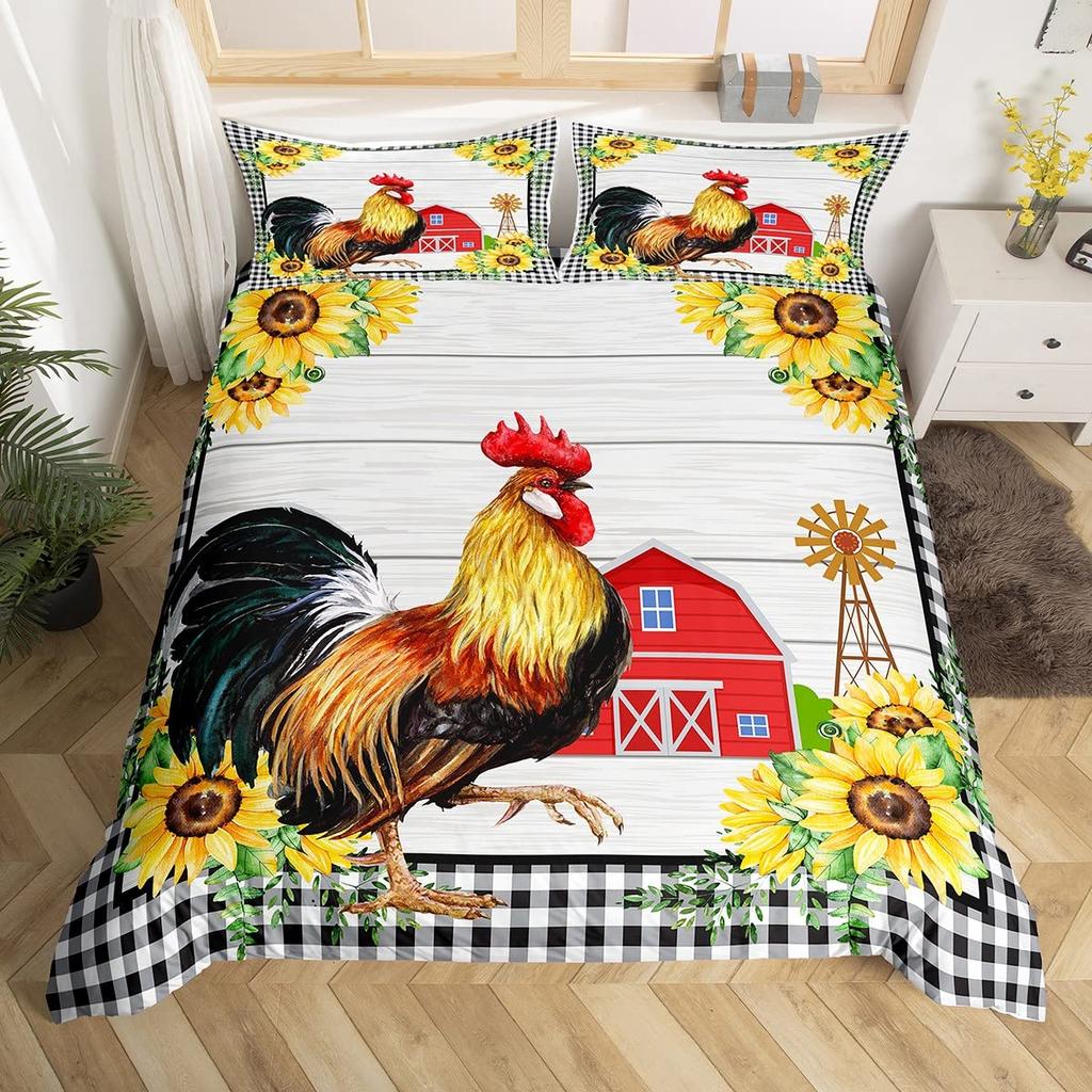 Комплект пододеяльника для фермерского дома с курицами, подсолнухами, животными, современный подарок для комнаты, ретро-доска, черно-белая клетка, пододеяльник