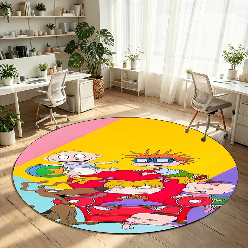 Rugrats Printed Round Crystal Velvet Rug Soft Non Slip Floor Carpet For Bedroom Holiday Gift