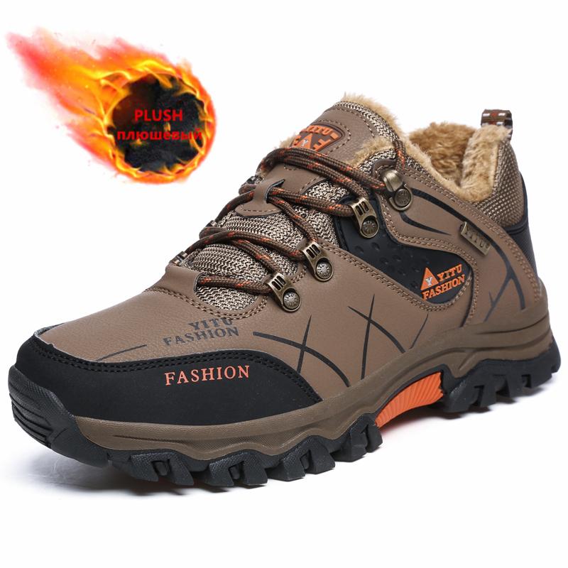 Зимние ботинки для мужчин, модные повседневные высококачественные кожаные кроссовки, нескользящие походные ботинки, водонепроницаемые зимние ботинки для активного отдыха, плюшевые теплые
