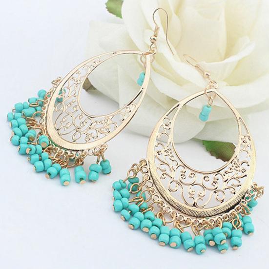 1 пара женских винтажных полых сережек с крючком в этническом стиле, увеличенные серьги из бусин в форме капли воды